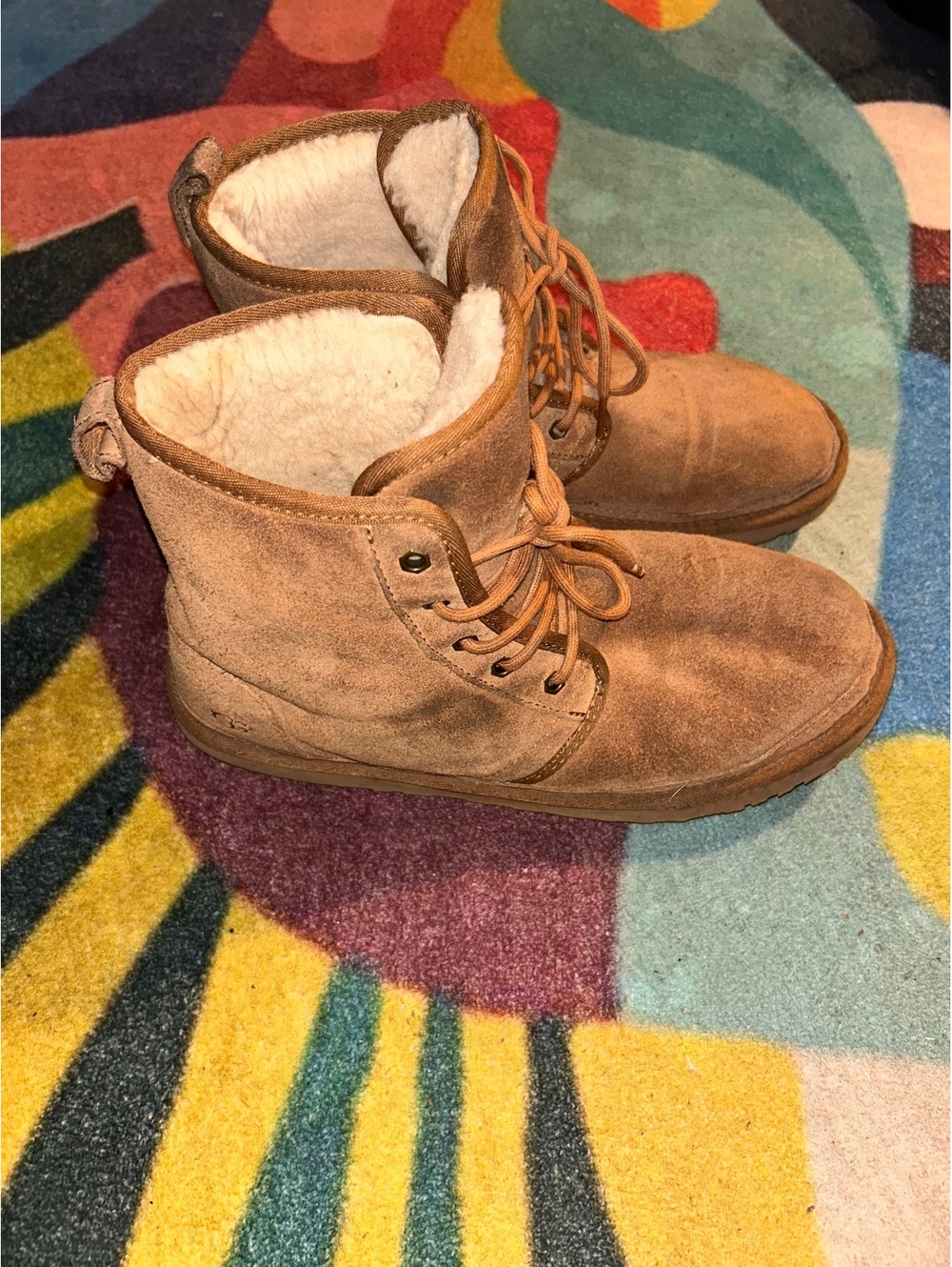 UGG Men’s Brown Suede Shearling Lace-Up Boots - Picture 3 of 5
